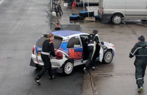 Colin Price pushed his car back into service after SS3.